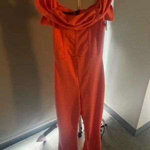 Ruched Bardot wide leg jumpsuit